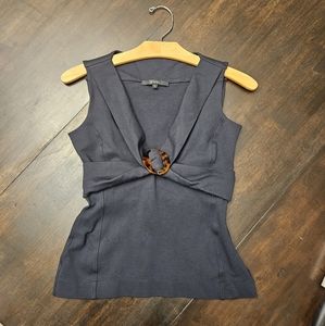 GUCCI Black Sleeveless Tank w/Tortoise Gold Faux Buckle Made in Italy Size Small